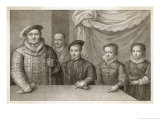 Henry VIII with His Children Edward, Mary and Elizabeth with Jester Will Sommers Giclee Print by Francesco Bartolozzi