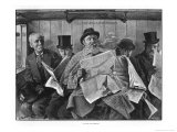 To Seat Five Persons' Gentlemen Struggle to Read Their Newspapers in an Overcrowded Train Giclee Print by Samuel Begg