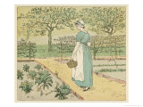 Girl Working in a Rural Kitchen Garden Collecting Cabbages Lámina giclée por Randolph Caldecott