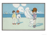 Children on the Beach, Two Boys Watching a Girl Cry Giclee-trykk av A. Bertiglia
