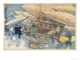 Traffic Cop in His Own Mini-Airship Directs International Air Traffic Reproduction procédé giclée par Albert Guillaume