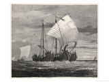 Crossing the North Sea with Three Vessels Lashed Together for Protection Giclee-trykk av G.w. Benjamin