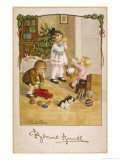 Three Young Children Play with Their Christmas Presents reproduction procédé giclée par Pauli Ebner