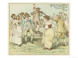 English Countryfolk Dancing Round the Maypole While a Fiddler Fiddles reproduction procédé giclée par Randolph Caldecott