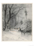 In the Cold Weather the Wild Deer Come Closer to the House Giclee Print by Carl Frederic Aagaard
