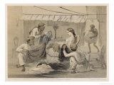 English Woman Sits in Her Chair Which Cloth Merchants Show Her Their Wares Giclee Print by Captain G.f. Atkinson
