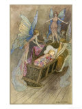 Fairies Around a Baby's Cot reproduction procédé giclée par Warwick Goble