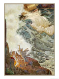 Dancing on the Cliff-Edge Near Her Cauldron a Witch Raises a Storm Giclee Print by Leo Bates
