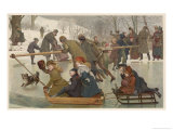 Merry-Go-Round on the Ice, Towing Children on Toboggans Giclee-trykk av Robert Barnes
