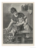 Mother Helps Her Daughter Stir the Pudding Giclee-trykk av Maynard Brown Mother Helps Her Daughter Stir the Pudding Giclee-trykk av Maynard Brown