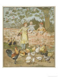 Children Feeding Cocks and Hens Lámina giclée por Randolph Caldecott