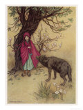 Little Red Riding Hood Meets the Wolf in the Woods reproduction procédé giclée par Warwick Goble
