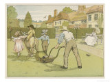 Children Ride on a Donkey as It Pulls a Lawn Mower Giclée-Druck von Francis Bedford