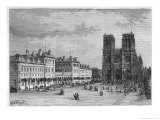 Hotel-Dieu Paris Ground-Level View of the Parvis De Notre-Dame with the Hospital on the Left Giclee Print by Hubert Clerget