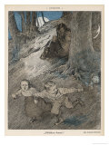 Three German Children Encounter a Demon in the Woods and Run Away in Terror Giclee-trykk av Max Bernuth