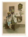 Three Children Break off from Their Game of Battledore and Shuttlecock to Admire the Cuckoo Clock Giclee-trykk av Harriet M. Bennett