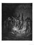 Dante and Virgil Watch as the Procession of the Damned Walk Barefoot Through the Flames of Hell Reproduction procédé giclée par Gustave Doré