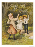 Two Girls and a Boy Skipping Underneath a Tree Giclee Print by William E. Evans