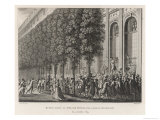 In the Gardens of the Palais Royal Camille Desmoulins Climbs a Table at the Cafe Foi Giclee-trykk av Berthault In the Gardens of the Palais Royal Camille Desmoulins Climbs a Table at the Cafe Foi Giclee-trykk av Berthault