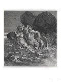 Mermaid Wraps Her Tail Round Her Human Lover and Drags Him to His Doom Giclee-trykk av Emile Bayard Mermaid Wraps Her Tail Round Her Human Lover and Drags Him to His Doom Giclee-trykk av Emile Bayard