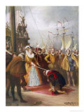 Queen Elizabeth I Knights Francis Drake on His Ship "Golden Hind" after His Round the World Voyage Giclee Print by W.s. Bagdatopulos