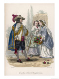 Charles I of England with Two Young Women One of Whom is Holding a Basket of Flowers reproduction procédé giclée par Bourdet 