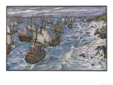 Battle of Quiberon Bay Hawke Drives a French Fleet Under Conflans into Quiberon Bay reproduction procédé giclée par Henry Justice Ford