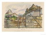 Cross-Section of a Coal Mine Showing All the Underground Chambers and Tunnels Giclée-Druck von Du Casse 