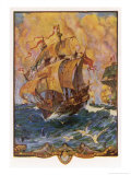 The Ship of Sir Francis Drake Formerly Named Pelican Giclee Print by Henry Justice Ford