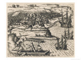 Christopher Columbus Lands on Jamaica During His Second Voyage to the New World Giclée-Druck von Theodor de Bry