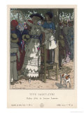 French Civilians Wave Excitedly to Some Passing Soldiers Giclee-trykk av Pierre Brissaud