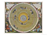 Earth is Depicted at the Centre of the Cosmos Circled by the Seven Planets Known to Him Giclée-Druck von Andreas Cellarius