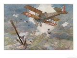 French "Spad" Shoots Down a German Plane reproduction procédé giclée par Francois Flameng