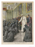 Pope Pius X (Giuseppe Sarto) Pope and Saint Receiving Pilgrims from Lombardy at the Vatican Lámina giclée por Achille Beltrame