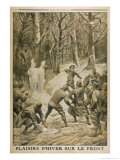 French Soldiers Amuse Themselves by Throwing Snowballs at Snow Effigies of the Enemy Giclee Print by Eugene Damblans