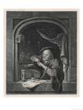 The Writing Master Sharpens His Quill Pen Before Continuing with the Lesson Giclee Print by W. French