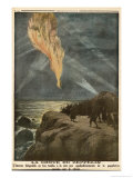 Massive Zeppelin Explodes into Flame Over the English Coast Much to the Delight of Watching Locals Giclee Print by Eugene Damblans