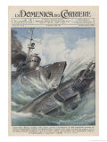 An Italian Torpedo Boat Heroically Rams and Sinks a British Submarine Giclee Print by Achille Beltrame