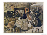 Three Parisiennes Compete for a Cab, But Which Will the Cabbie Favour Reproduction procédé giclée par Albert Guillaume