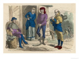 Peasants Pause in Their Work to Listen to an Itinerant Musician Giclee Print by Beudet 