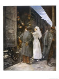 Wounded French Soldiers on an Ambulance Train are Tended by a Nurse During a Stop at a Station reproduction procédé giclée par Henri Gervex