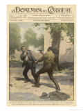 The Police Chief of an Alabama Town Fights a Duel with a Colleague Tied to Each Other by the Wrist Giclee Print by Achille Beltrame