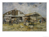 French Spad Fighters on the Ground at an Airfield Giclee Print by Francois Flameng