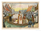 Saint Nicolas Arrives by Canal in a Dutch Village Accompanied by Black Peter Giclee Print by Eugene Damblans