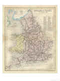 Map of England and Wales Showing Railways and Canals Giclee Print by James Archer