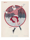 Brightly Dressed Girl Whizzes Around on the Ice, She Doesn't Seem to Feel the Cold Either Giclee Print by F. Couderc