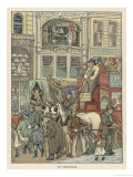 Cheapside City of London: a Busy Scene Including a Horse Bus Pedestrians and a Mechanical Clock Giclee-trykk av F.d Bedford