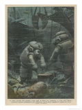 Italian Divers Working at Brest France Explore the Wreck of the British Steamship Egypt Giclee Print by Achille Beltrame