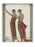 Strapless Gold Dress Draped up Over One Hip and Tied with a Large Sash Bow Which Creates a Train Giclee Print by Georges Barbier