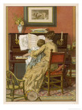 German Mother and Child at the Piano reproduction procédé giclée par Woldemar Friedrich